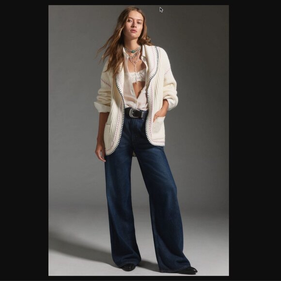 Anthropologie Collared Whipstitch Open Cardigan Sweater, 2X, NWT - Picture 5 of 12